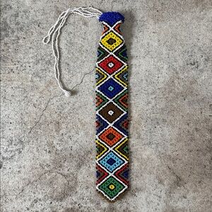 Handmade Beaded Necktie • Colorful Tribal Style Seed Bead Tie • Beadwork Tie